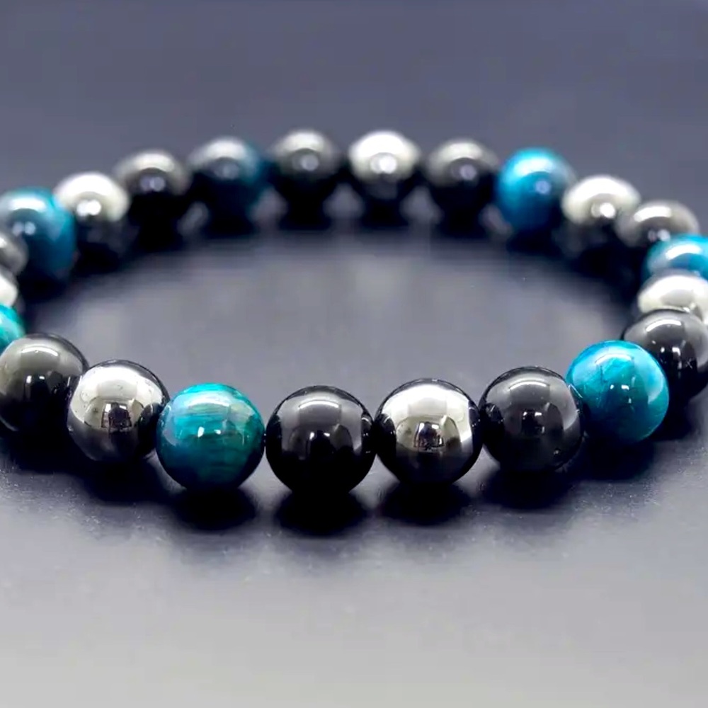 Natural Stone Bracelet Black Obsidian & Hematite